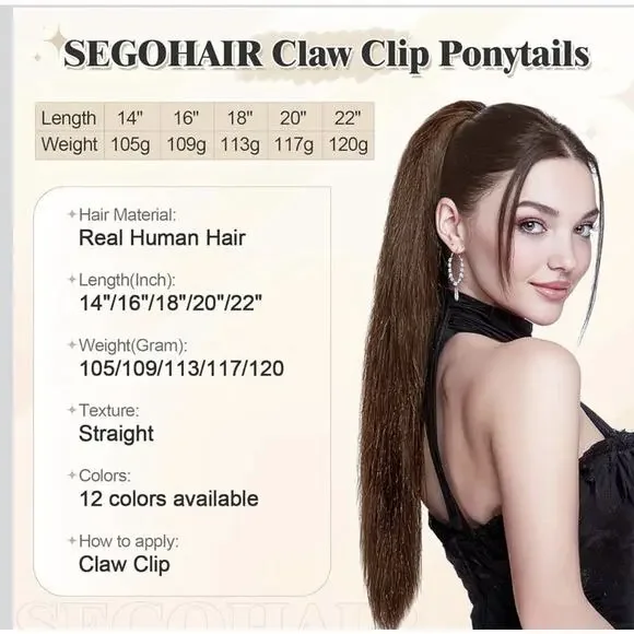 Human Hair Ponytail Extension with Claw Clip, 18”, 113g  display picture 3